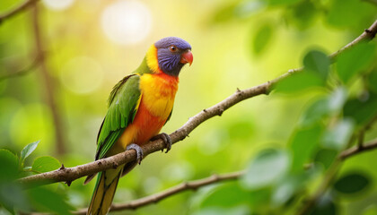 Obraz premium Colorful rosella parrot perched on branch in lush forest, natural beauty