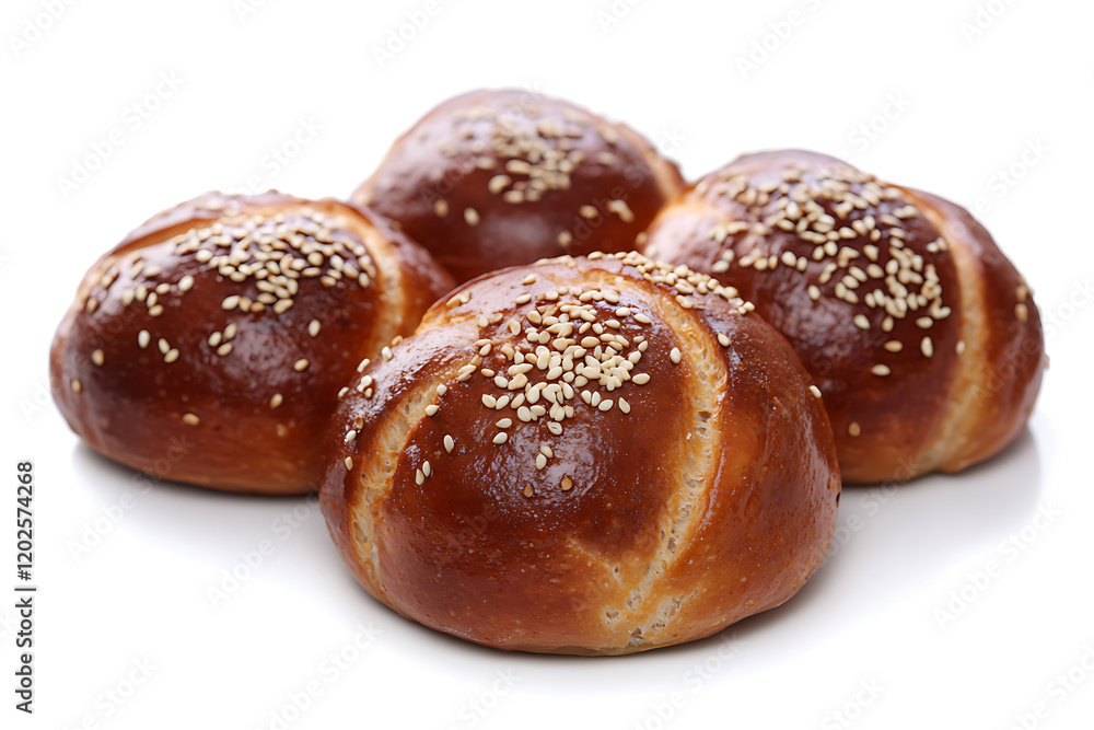 Poster three buns with sesame isolated on a white background