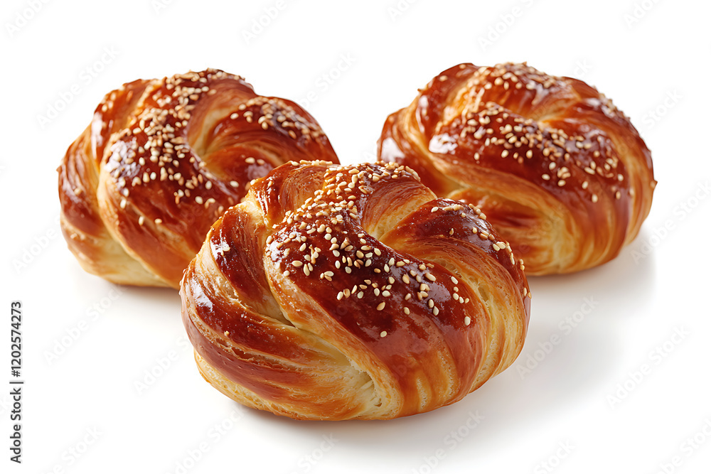 Poster three buns with sesame isolated on a white background