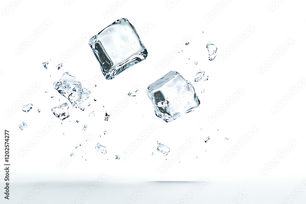 Aufkleber three falling ice cubes isolated on a white background
