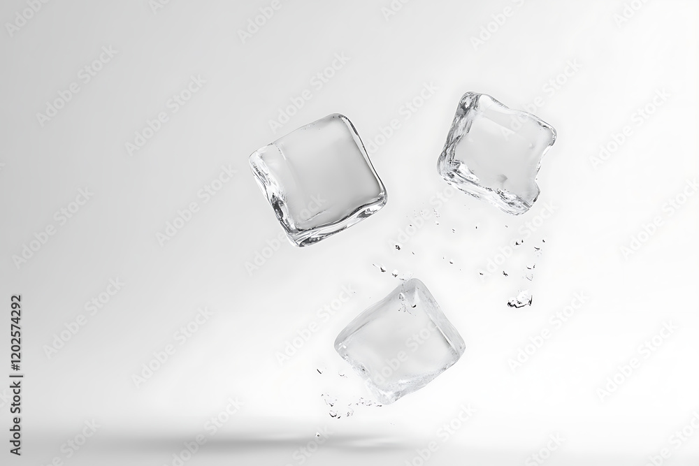 Poster Three falling ice cubes isolated on a white background