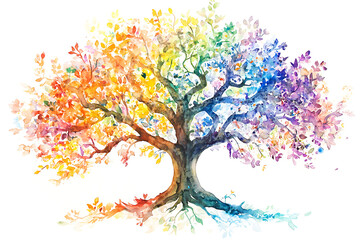Fototapeta premium The tree of life in colorful spring watercolor painting isolated on a white background