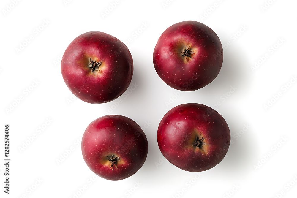 Poster three red apples, top view isolated on a white background