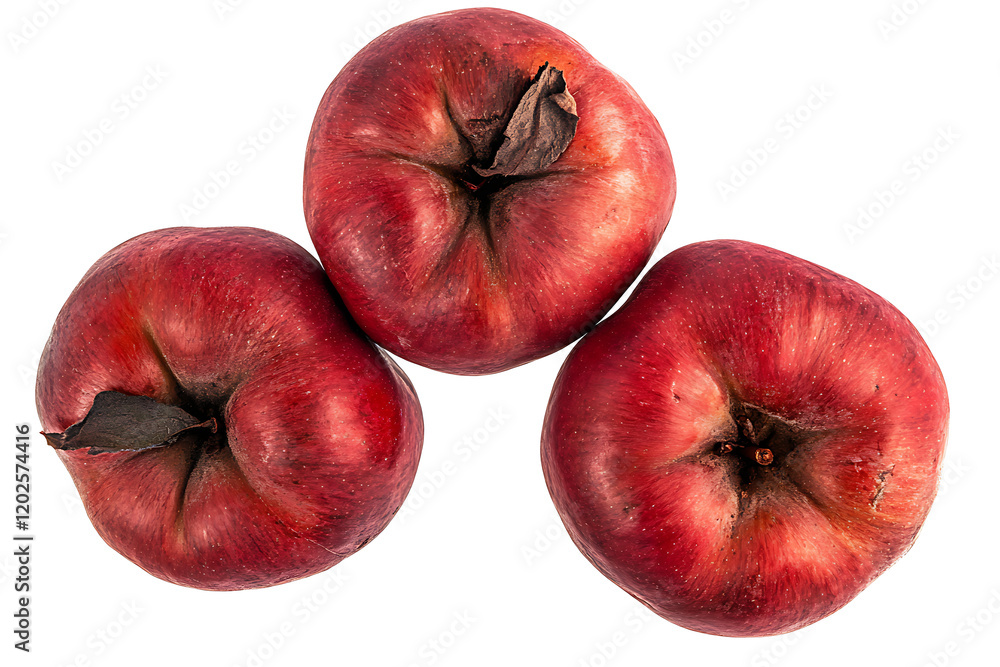 Poster three red apples, top view isolated on a white background