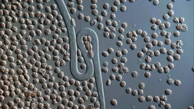 Nematode Parasite in dog blood under microscope 