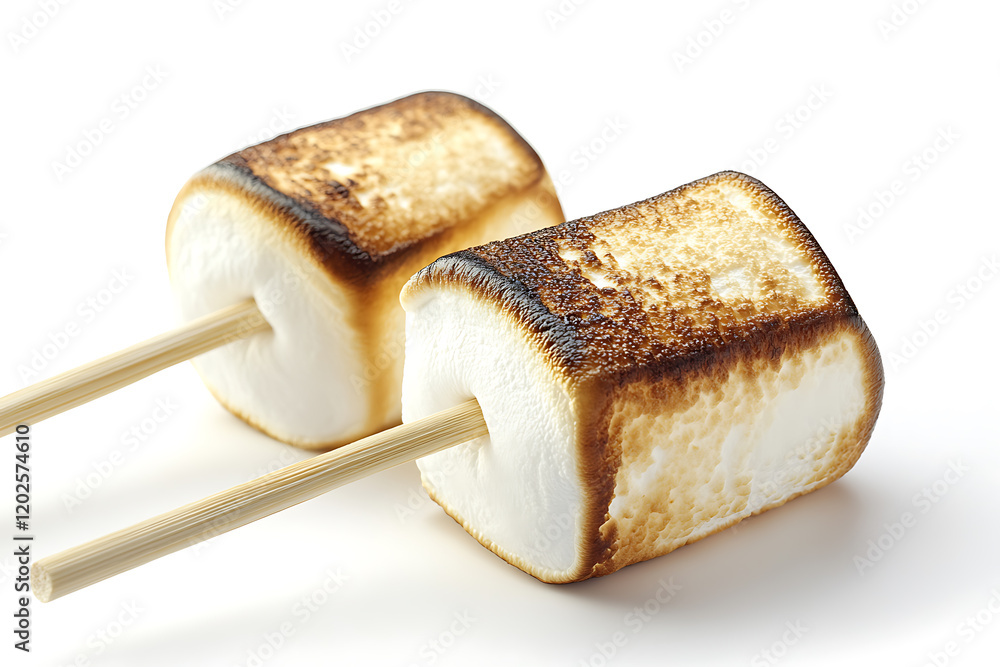 Poster toasted marshmallows on a stick isolated on a white background