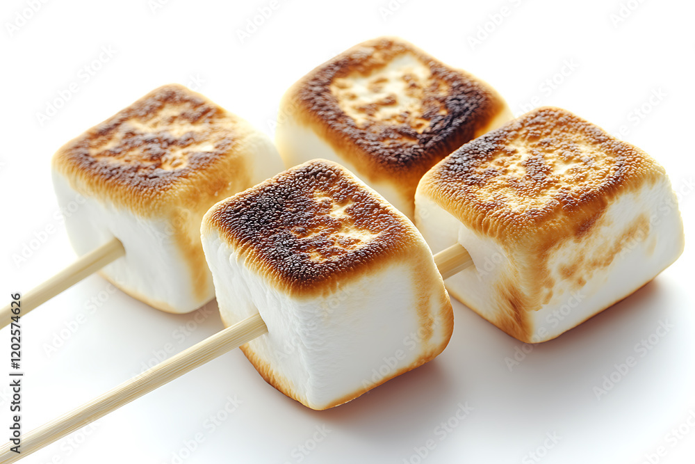 Poster toasted marshmallows on a stick isolated on a white background