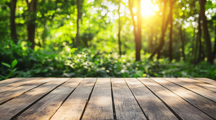 Soft morning sunlight filtering through lush green forest leaves creating a peaceful, serene atmosphere with blurred background and empty space for captions or text overlay

