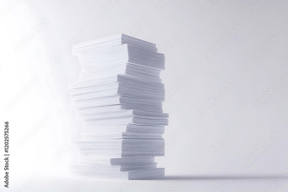 Poster towering stack of paperwork and files isolated on a white background