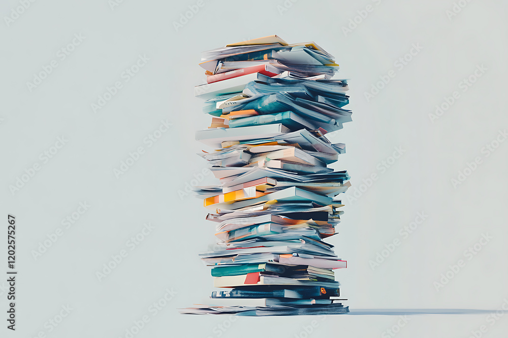 Poster Towering stack of paperwork and files isolated on a white background