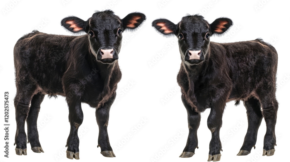 Poster black angus calves isolated on transparent background generative ai
