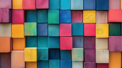 Colorful wooden cubes background texture.