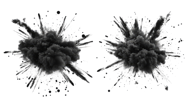 Isolated Black Smoke Explosions on Transparent Background Generative AI