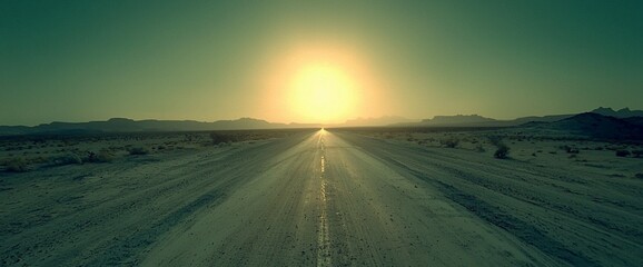 Desert highway at sunset.