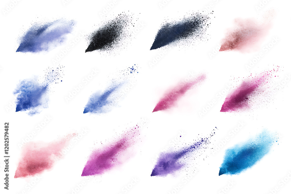 Aufkleber set collection of color powder explosion isolated on a white background