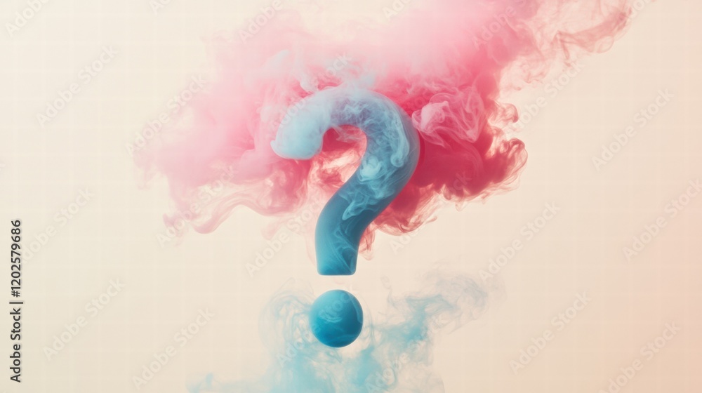 Leinwandbilder clouds of pink and blue smoke blend into a question mark shape at an artistic event in a creative st
