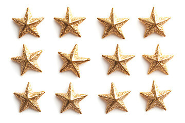 Set of 12 golden stars isolated on a white background