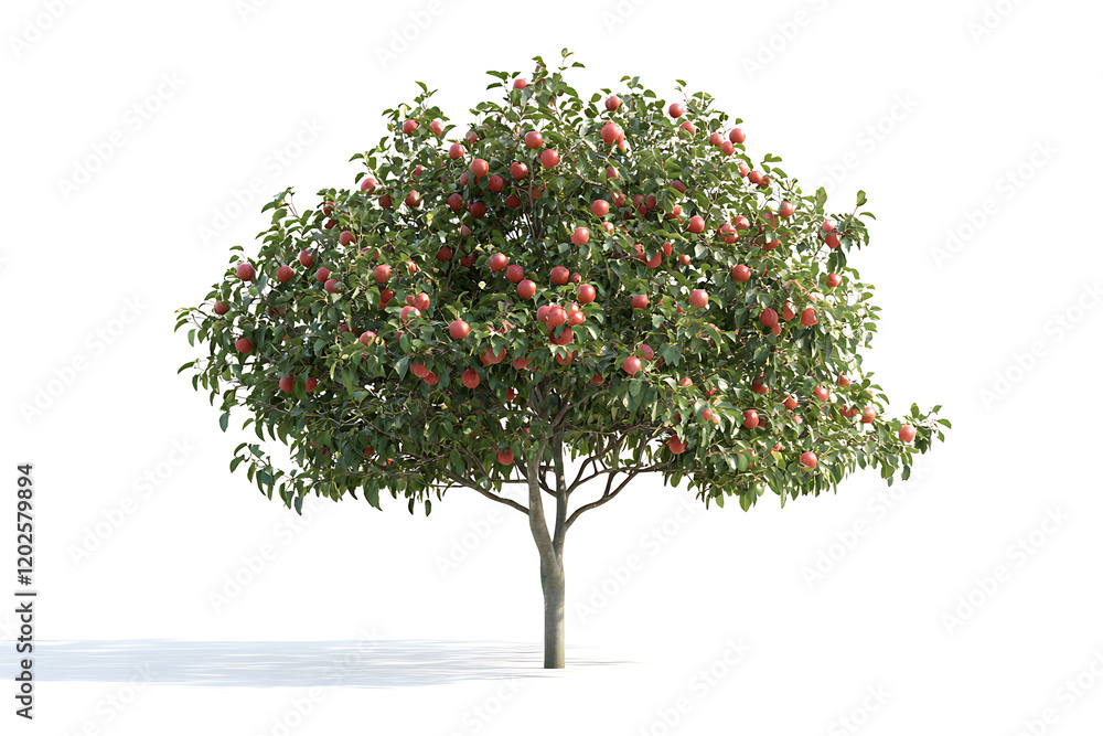Poster orchard tree with ripe red apples isolated on a white background