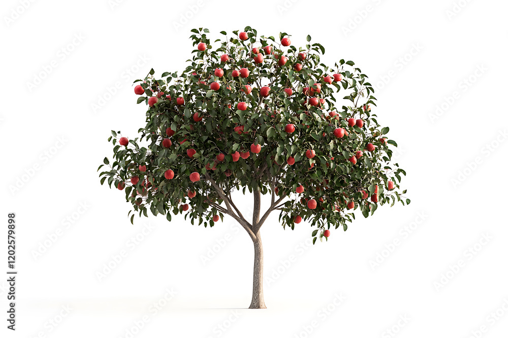 Poster orchard tree with ripe red apples isolated on a white background