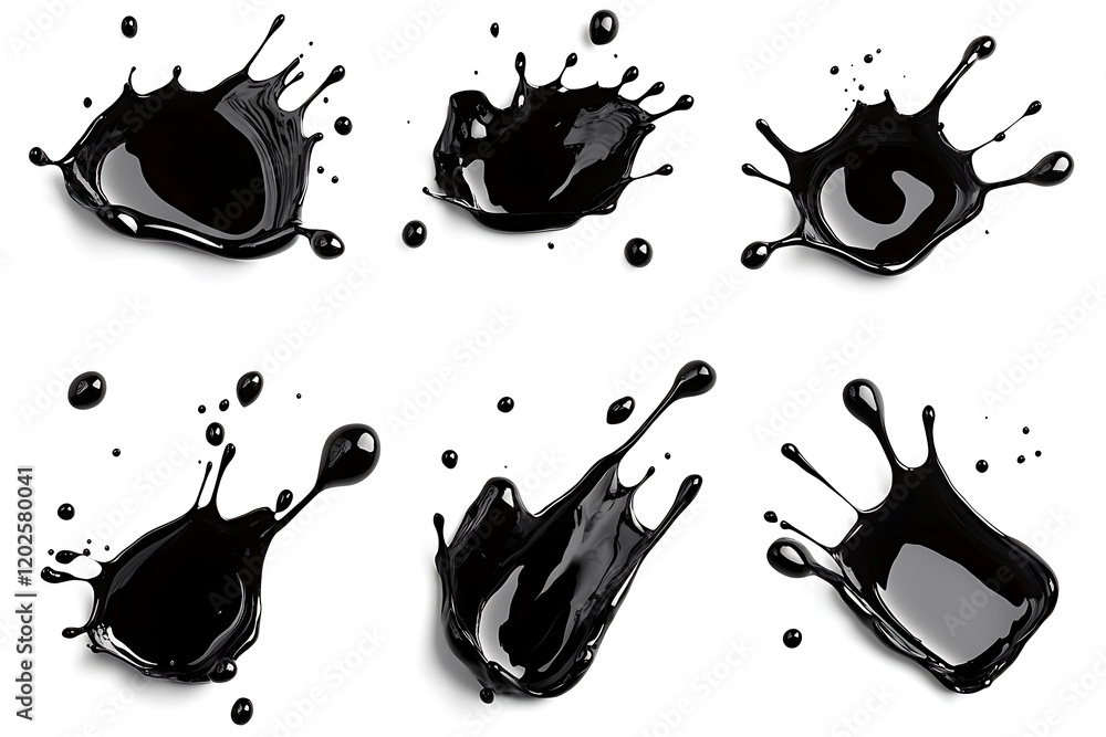 Wall mural Set of black oil splashes isolated on a white background