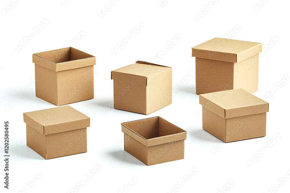 Poster set of cardboard boxes isolated on a white background