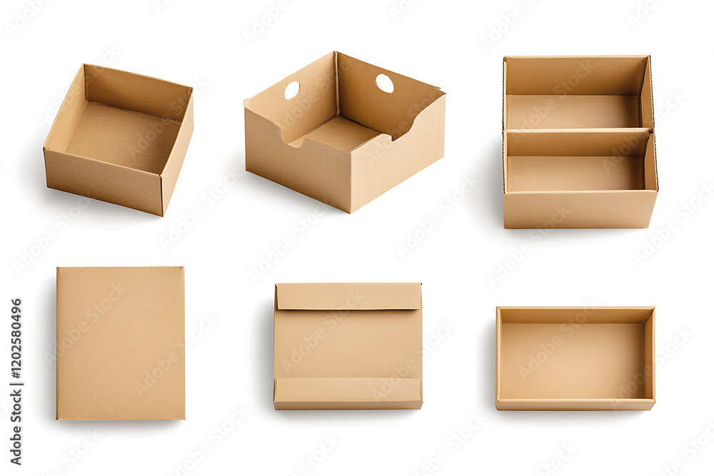 Poster set of cardboard boxes isolated on a white background