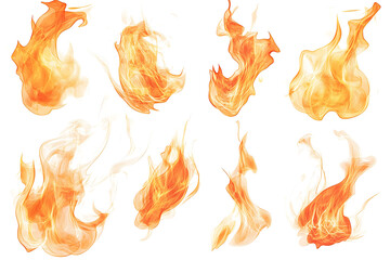 Set of bright and dynamic fire flames isolated on a white background