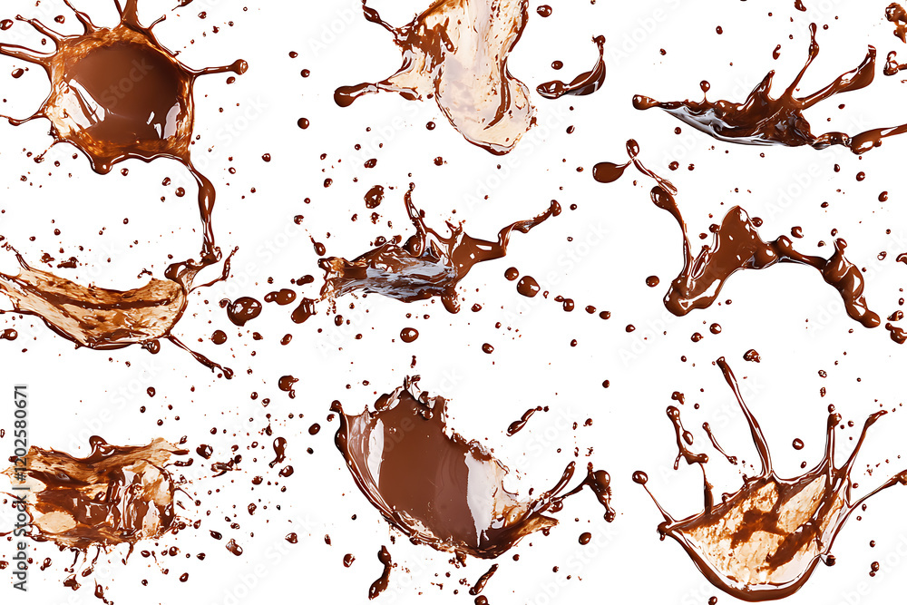 Poster Set of chocolate splashes isolated on a white background