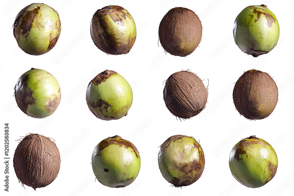 Poster set of coconuts isolated on a white background