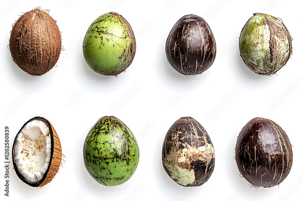 Poster set of coconuts isolated on a white background