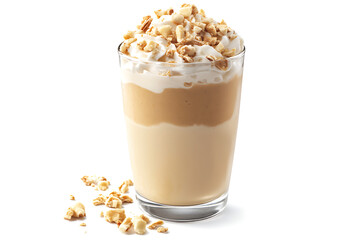Peanut butter banana smoothie isolated on a white background