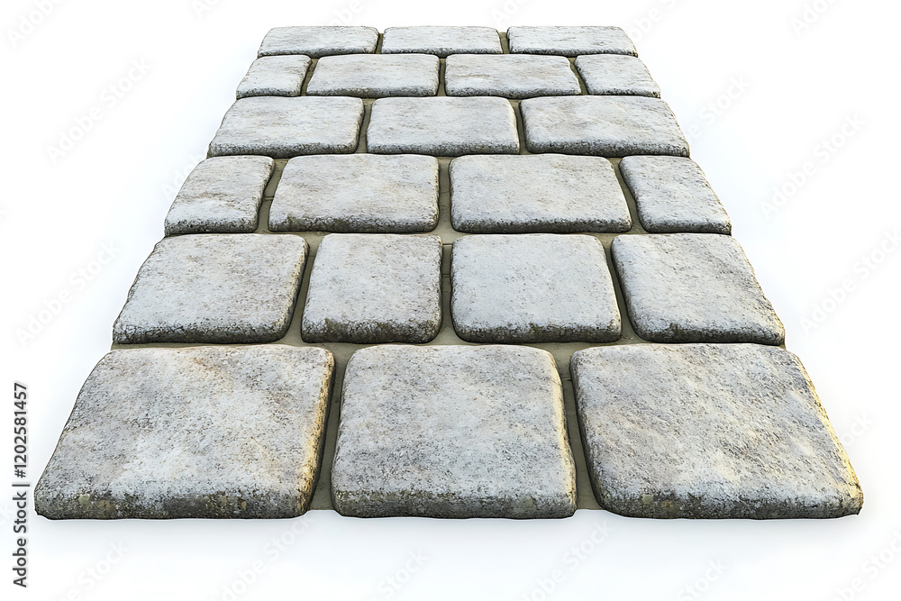 Aufkleber perspective of neatly arranged paving stone blocks forming a pavement isolated on a white background