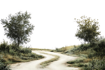 Fototapeta premium Picturesque countryside road landscape isolated on a white background