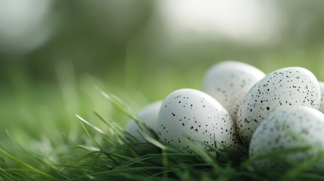 Colorful Easter eggs nestled in fresh green grass during a sunny spring day