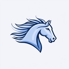 Fototapeta premium Majestic horse head profile, windswept mane, light blue, simple background, equestrian design