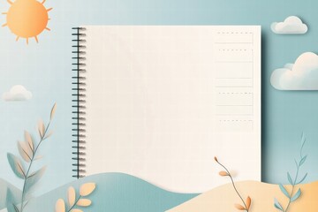 Nature inspired planner layout features abstract sun, clouds, and mountains for organizing daily activities with ease. Generative AI