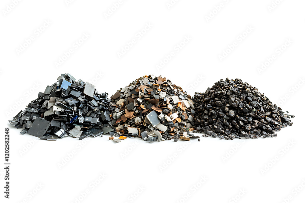 Poster set of e-waste piles isolated on a white background