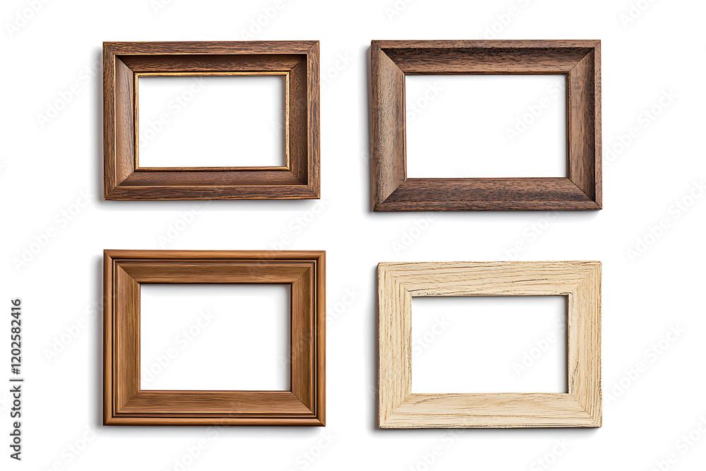 Poster set of empty natural wooden photo frames isolated on a white background