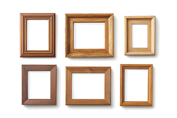 Set of empty natural wooden photo frames isolated on a white background