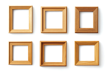 Set of empty natural wooden photo frames isolated on a white background