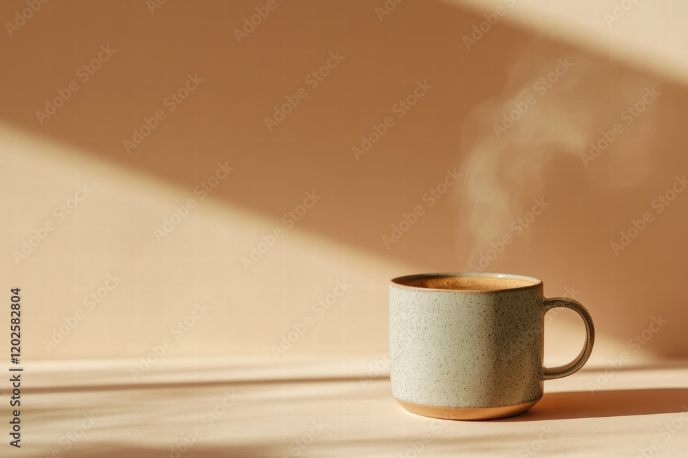Aufkleber steam rising from a warm cup of coffee resting on a wooden surface in soft morning light. generative