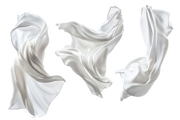 Fototapeta premium Set of floating elegant white fabrics isolated on a white background