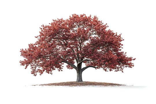 Northern red oak tree quercus rubra isolated a white background