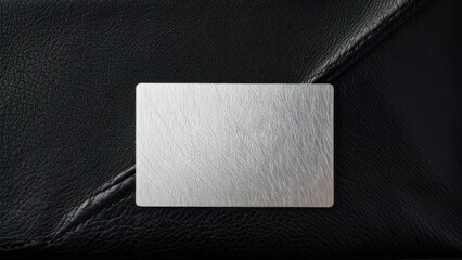 Flat blank polished metal card mockup placed on luxurious leather.