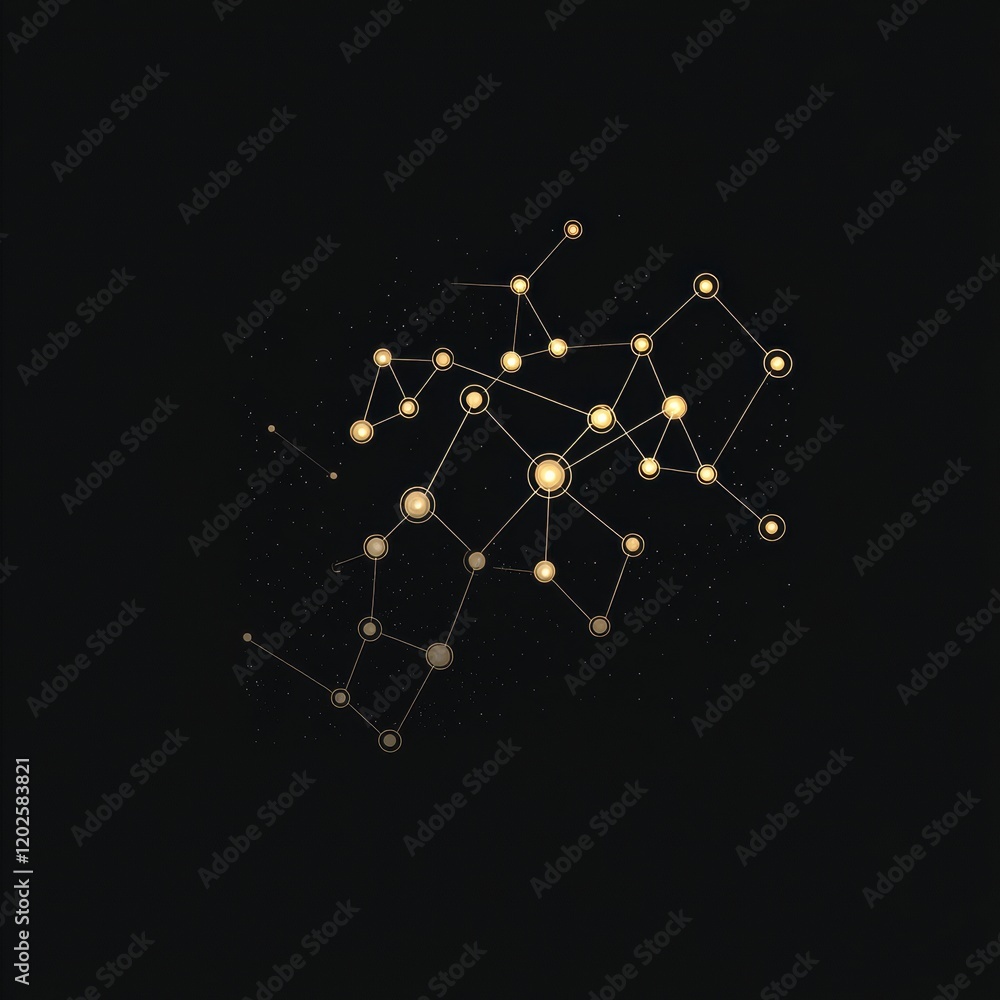 Poster celestial pattern in dark space featuring bright stars and connecting lines during a clear night. ge