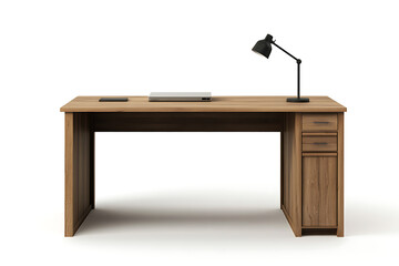 Office desk with lamp table isolated a transparent background