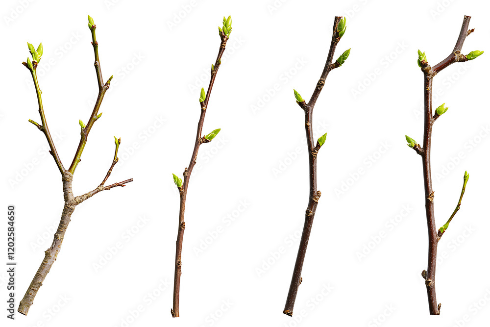 Poster set of green twig isolated on a white background