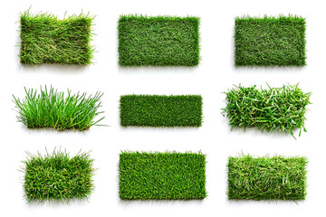 Set of green lawns isolated on a white background