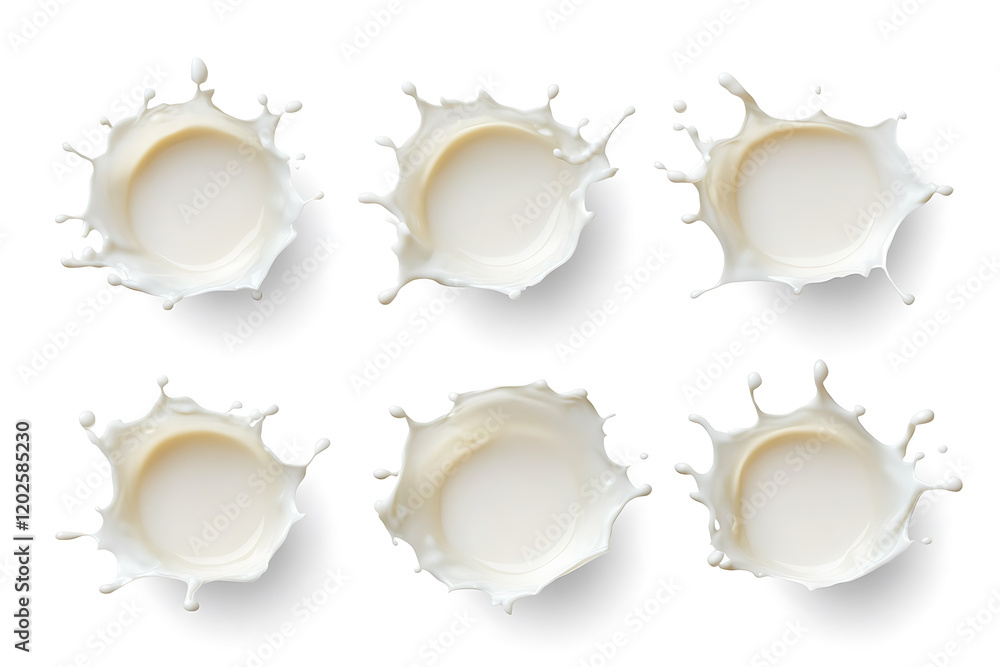 Poster set of milk or cream splashes isolated a white background