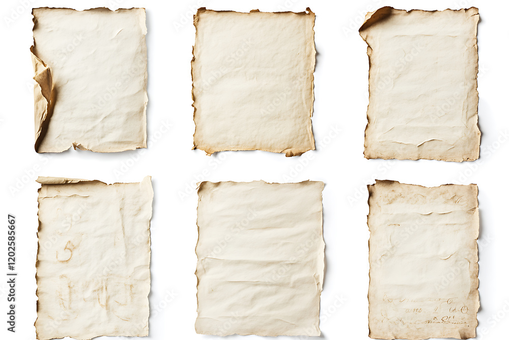 Poster set of old medieval paper sheets isolated a white background